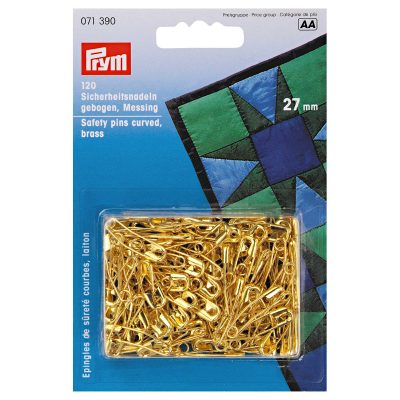 PRYM SAFETY PINS CURVED W/ COIL BRASS 1 GOLD 27MM