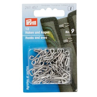 PRYM HOOKS & EYES FOR JERKINS MILD STEEL 9 SILVER