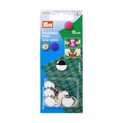 PRYM COVER BUTTONS WITHOUT TOOL BRASS 15 MM SILVER