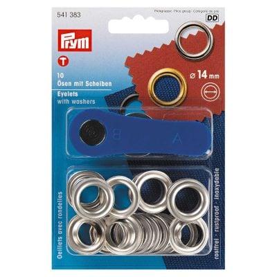 PRYM EYELETS AND WASHERS BRASS 14.0 MM SILVER COL