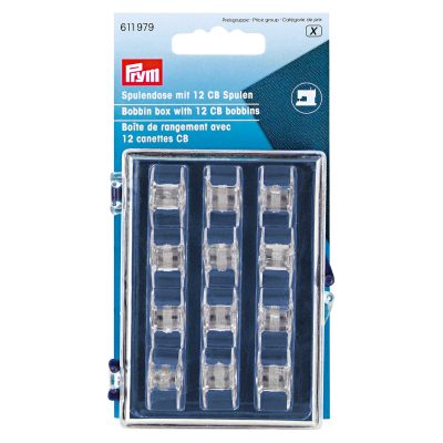 PRYM BOBBIN BOX + 12 PLASTIC BOBBINS 3X7X9CM