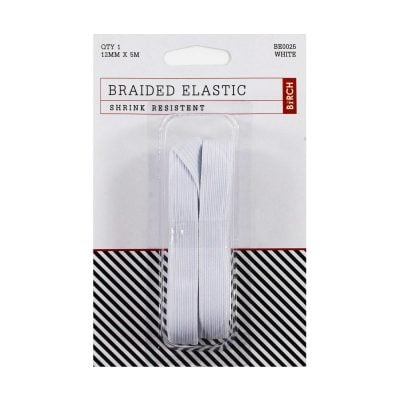 ELASTIC BRAIDED 12MM X 5M WHT
