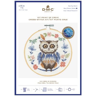 DMC CROSS STITCH KIT - FOLK OWL 14CT 18CM