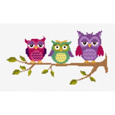 DMC THREE PERCHED OWLS CS25X15