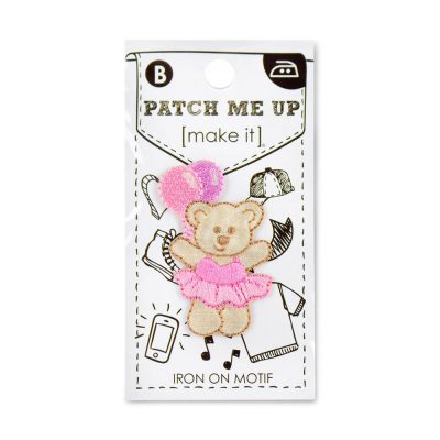 MOTIF IRON-ON BEAR PINK 3PK