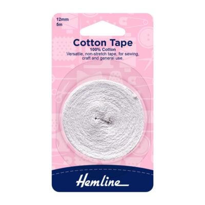 HEMLINE HANGSELL TAPE COTTON 12MM X 5M WHITE