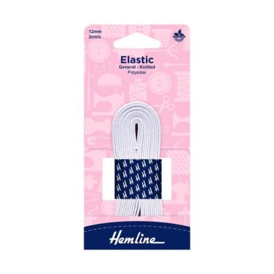 HEMLINE HANGSELL ELASTIC G/P KNITTED 12MM X 2M WHI