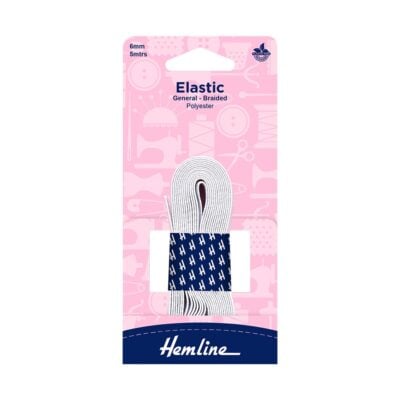 HEMLINE HANGSELL ELASTIC G/P BRAIDED 6MM X 5M WHIT