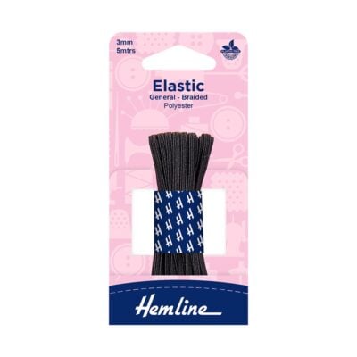 HEMLINE HANGSELL ELASTIC G/P BRAIDED 3MM X 5M BLAC