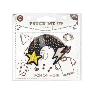 MOTIF IRON ON RAINBOW STAR/LIGHTNING BOLT 3PK