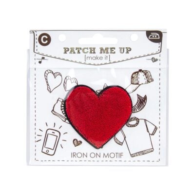 MOTIF IRON ON HEART RED 3PK